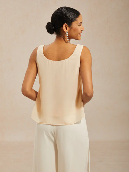 Twinset aus Pailletten-Mesh mit Rundhals und 3/4-Ärmeln