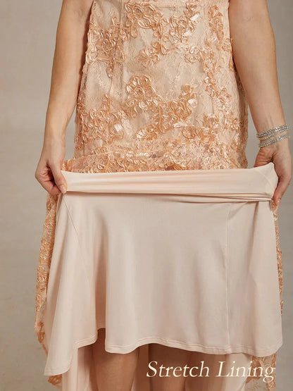 Rosette Lace Cap Sleeve V-neck Mermaid Gown