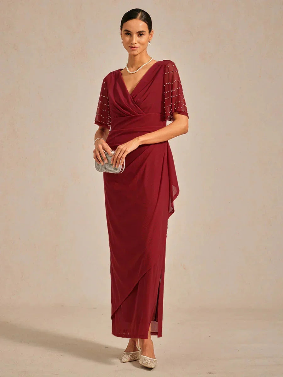 Elegant Formal Dress with Embellished Flutter Sleeves