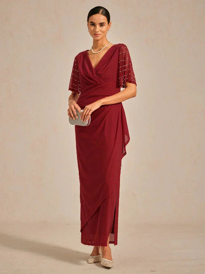 Elegant Formal Dress with Embellished Flutter Sleeves