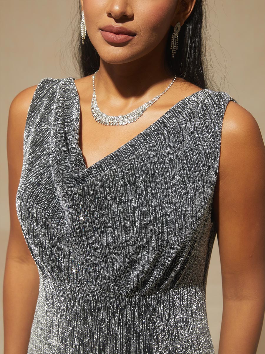 Silver Knit Mermaid Dress with Empire Waist
