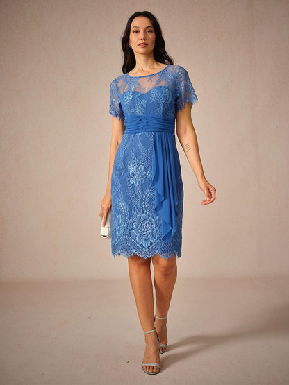 Ruched Pleated Lace Chiffon Dress-S13812981