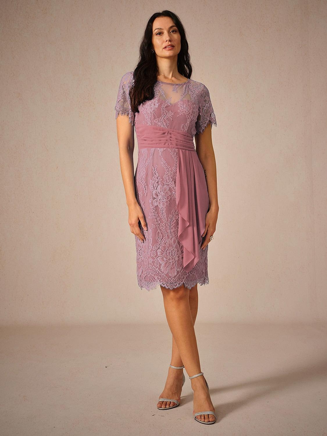 Lace-Tiered-Chiffon-3/4-Length-Sleeve-Dress-Blush-Pink-S10840911