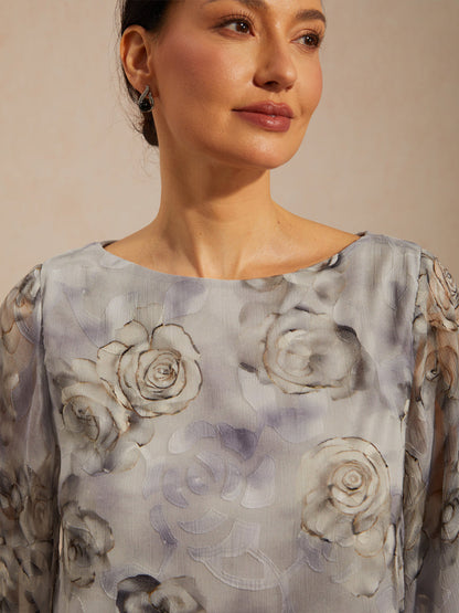 Blouse en Chiffon à Volants Superposés avec Imprimé Floral