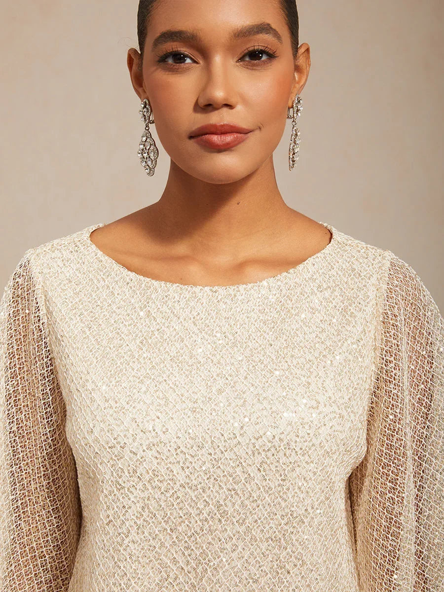 Mesh Sequin Layered Top Chiffon Pant Suits