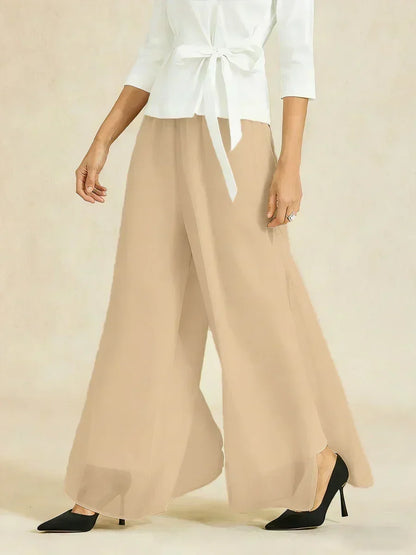 Straight Leg Pant With Chiffon Split Leg Overlay