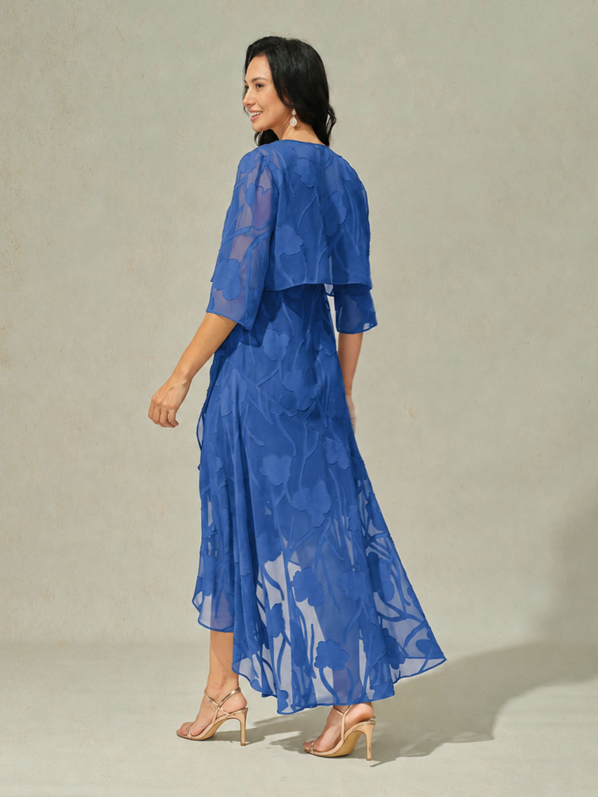 Robe De Soirée Sans Manches En Chiffon À Motif Floral Avec Ourlet Asymétrique