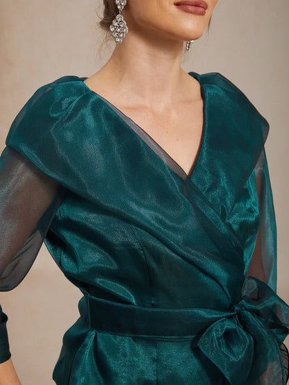 Elegante Bluse aus transparentem Organza mit Kragen und Bindeband