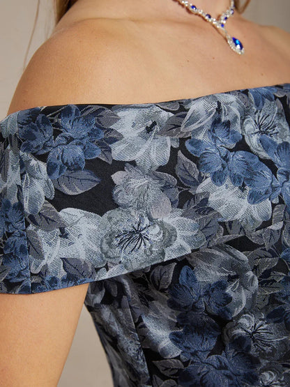 Off the Shoulder Metallic Floral Jacquard Ballgown