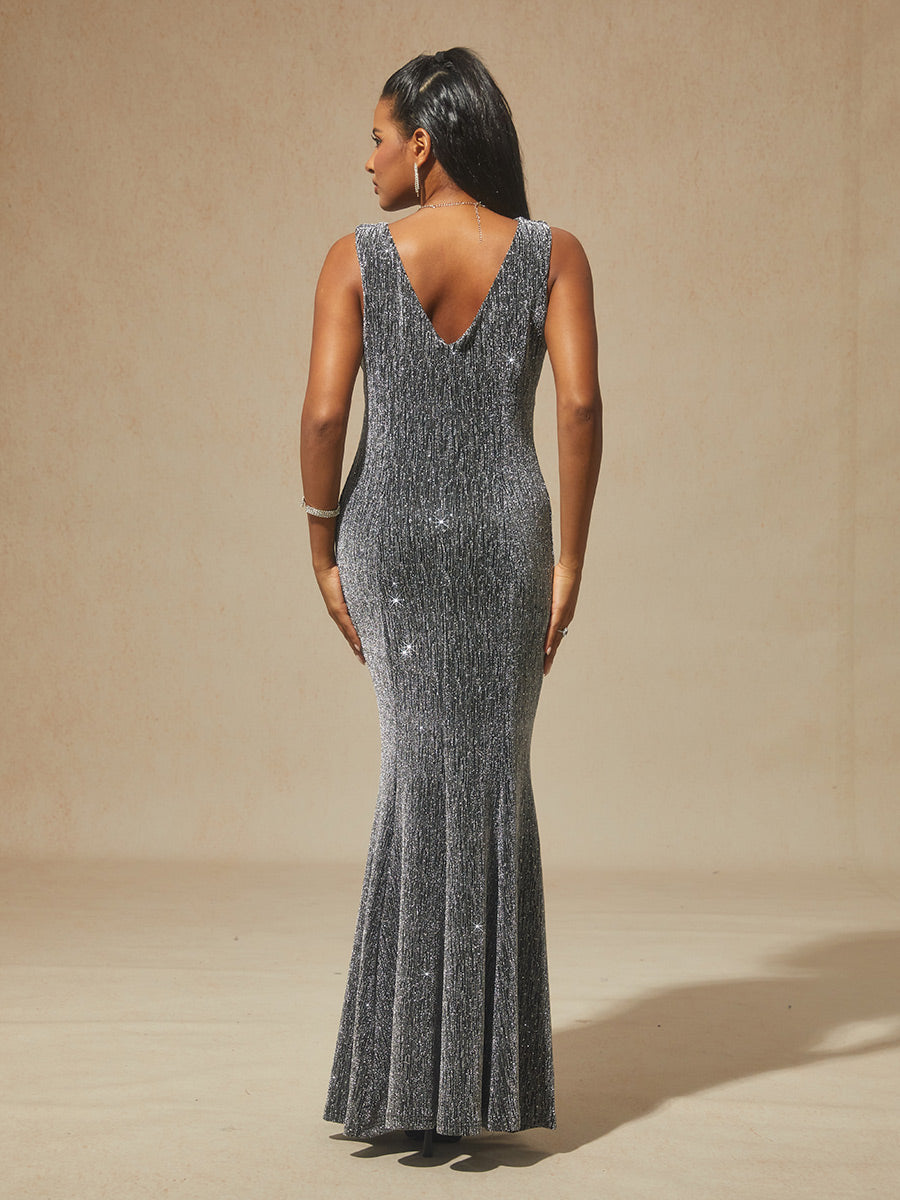 Silver Knit Mermaid Dress with Empire Waist