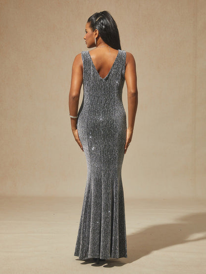 Silver Knit Mermaid Dress with Empire Waist