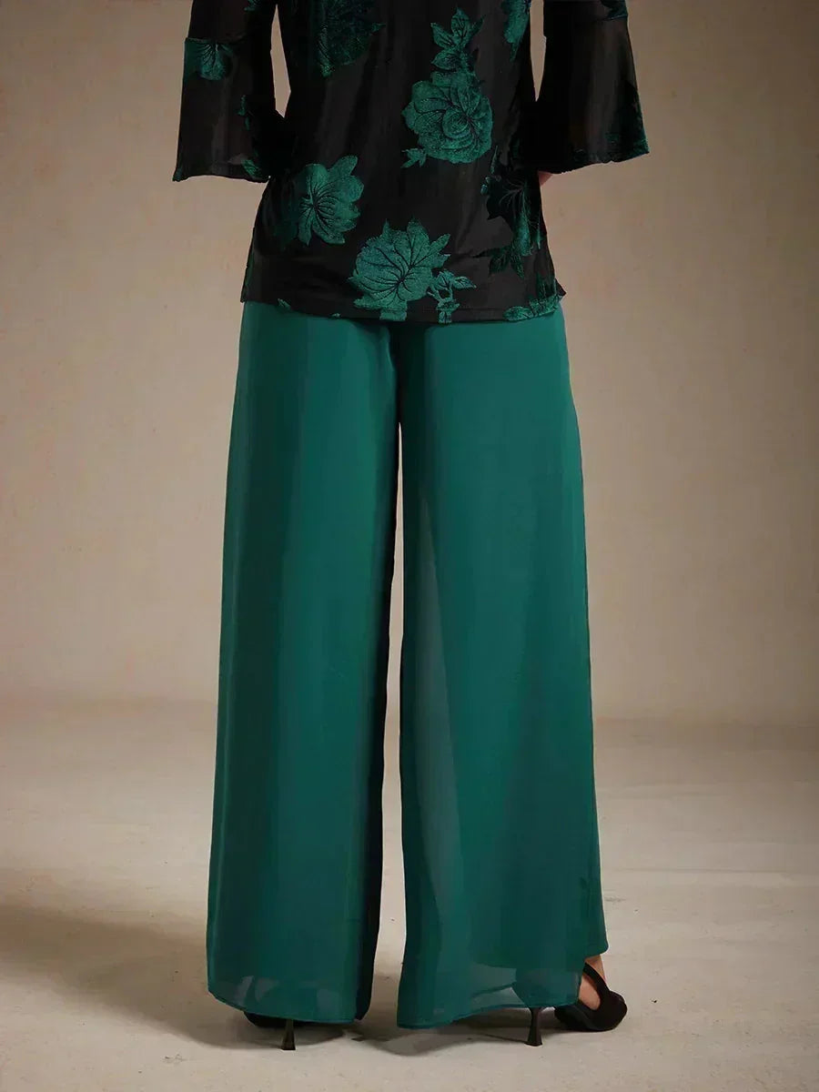 Lace Straight Leg Pant With Chiffon Split Leg Overlay