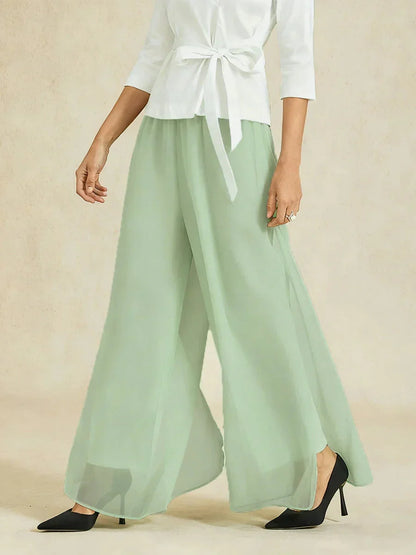 Straight Leg Pant With Chiffon Split Leg Overlay
