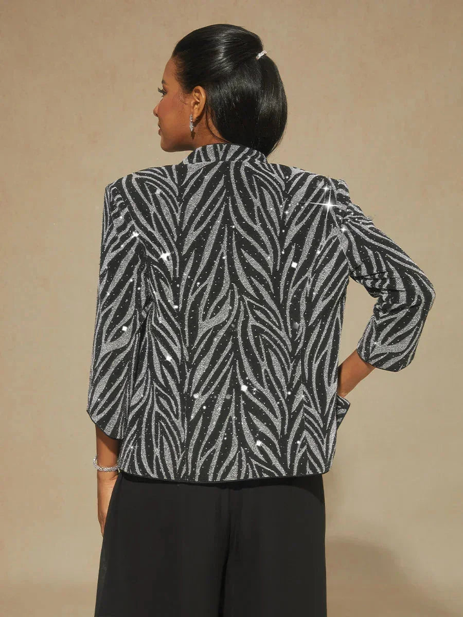 Mandarin Collar Zebra Twinset And Pants 3 Piece Sets