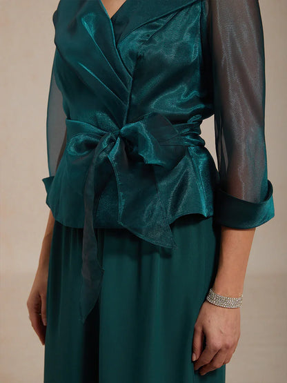 Elegante Bluse aus transparentem Organza mit Kragen und Bindeband
