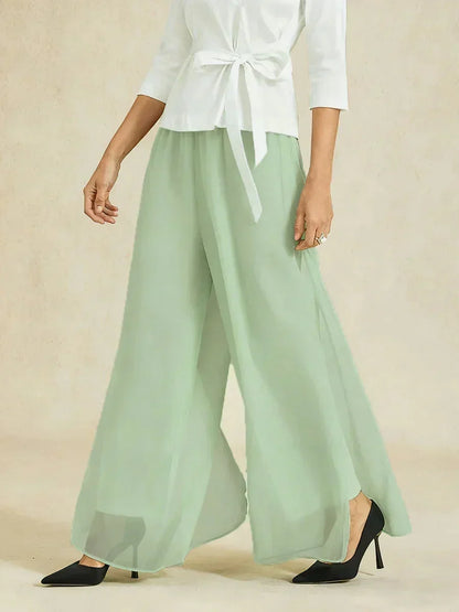 Straight Leg Pant With Chiffon Split Leg Overlay