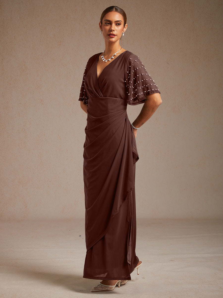 Elegant Formal Dress with Embellished Flutter Sleeves