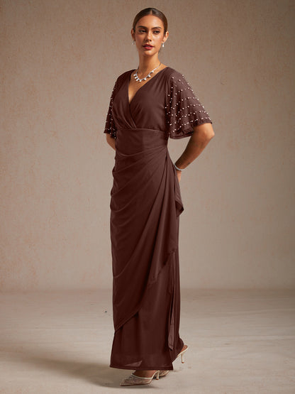 Elegant Formal Dress with Embellished Flutter Sleeves