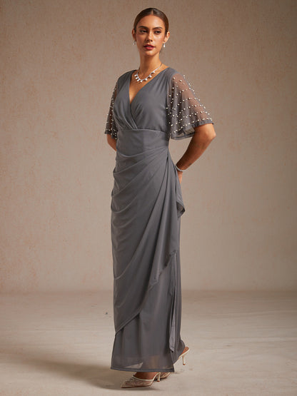 Elegant Formal Dress with Embellished Flutter Sleeves
