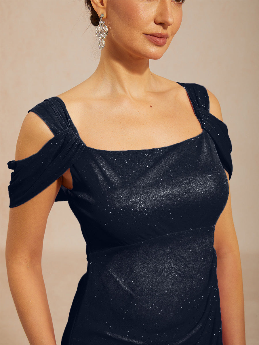 Ankle-Length Cold Shoulder Glitter Mesh Dress