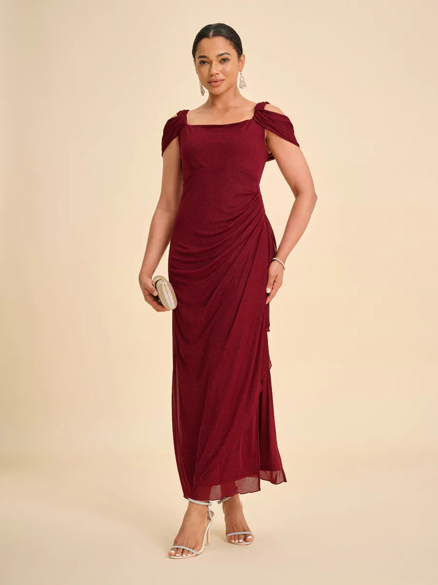 Vestito in rete glitterata con spalle scoperte e lunghezza alla caviglia
