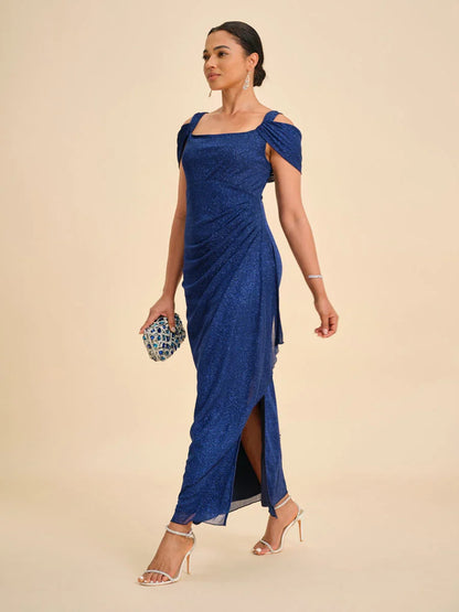 Cold Shoulder Glitter Metallic Knit Dress