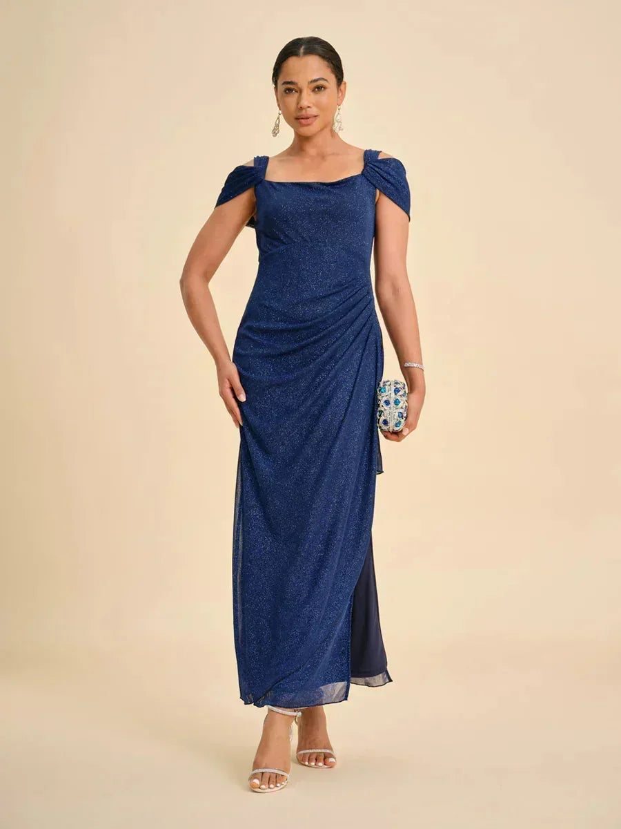Ankle-Length Cold Shoulder Glitter Mesh Dress msglamor Ankle-Length Cold Shoulder Glitter Mesh Dress msglamor