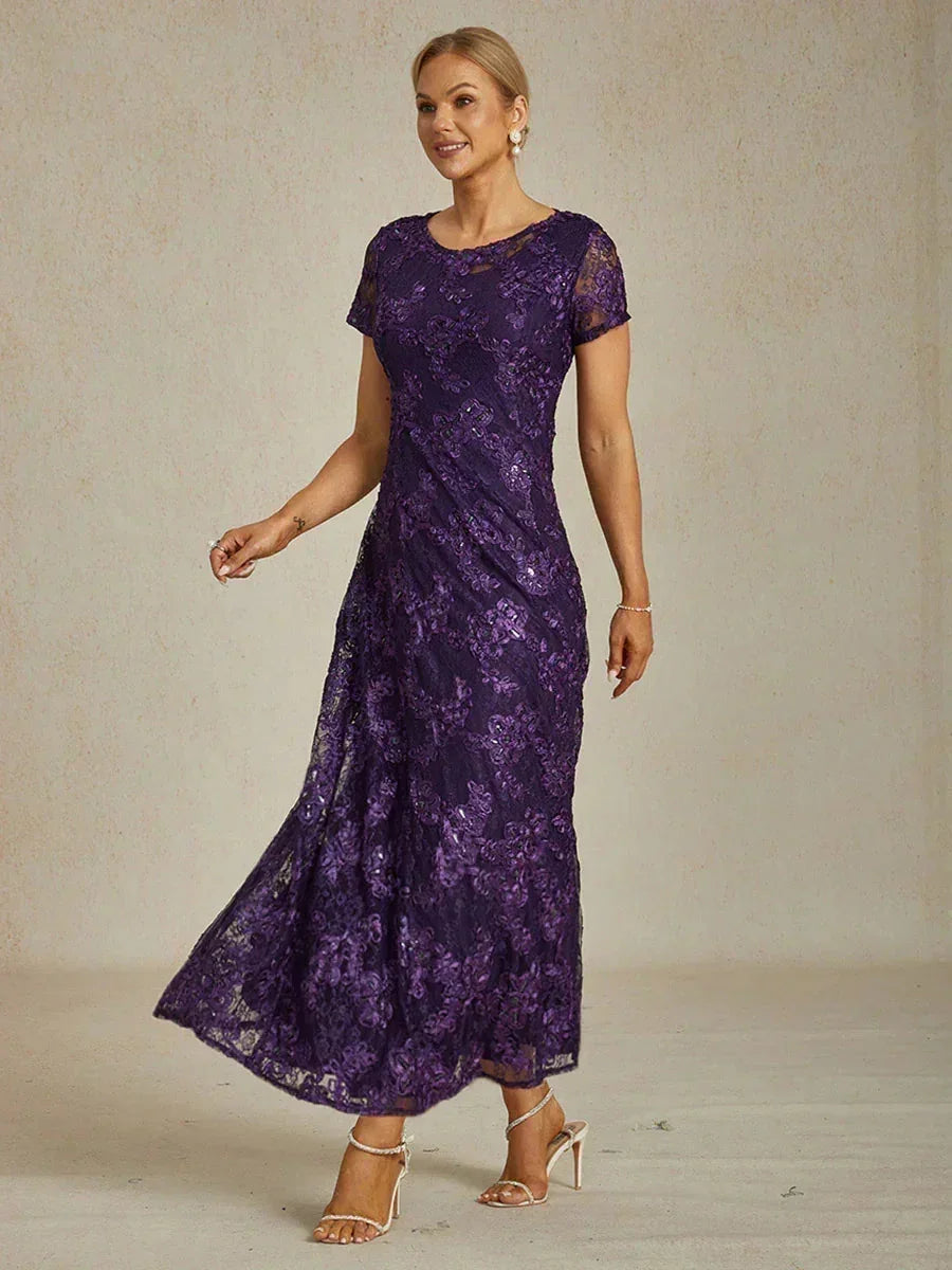 Rosette Lace A-Line Gown with Sequin Embellishment