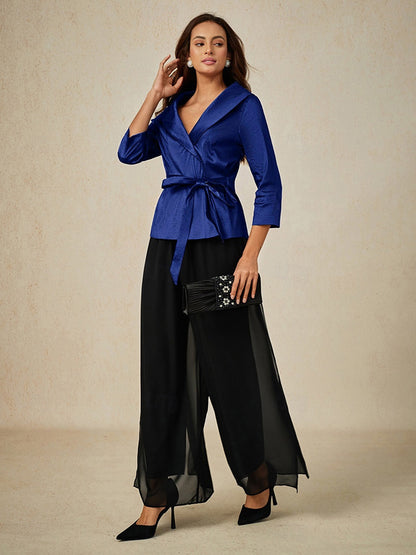 Chemisier en taffetas extensible à manches 3/4 avec lien à la taille