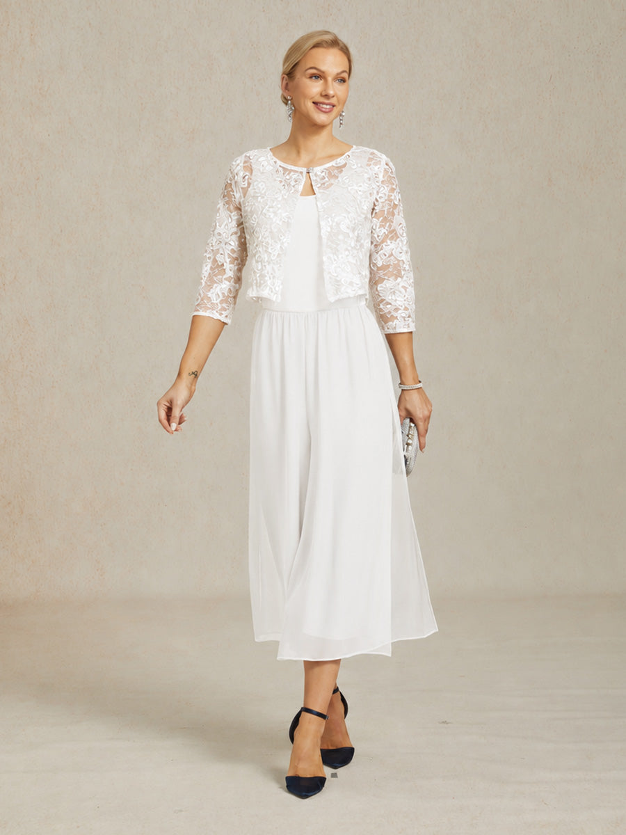 Cropped Length Straight Leg Pant With Chiffon Split Leg Overlay