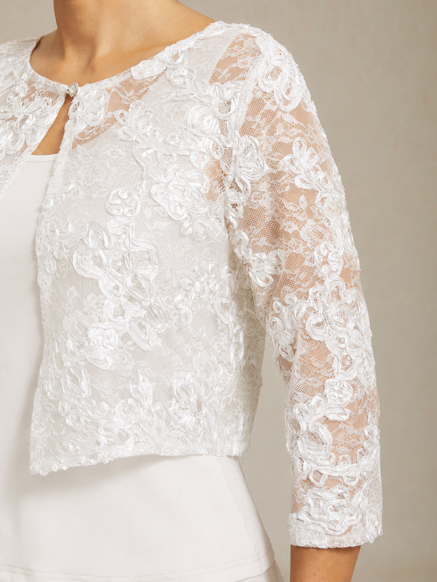 Veste en Dentelle à Rosettes avec Ornements en Sequins