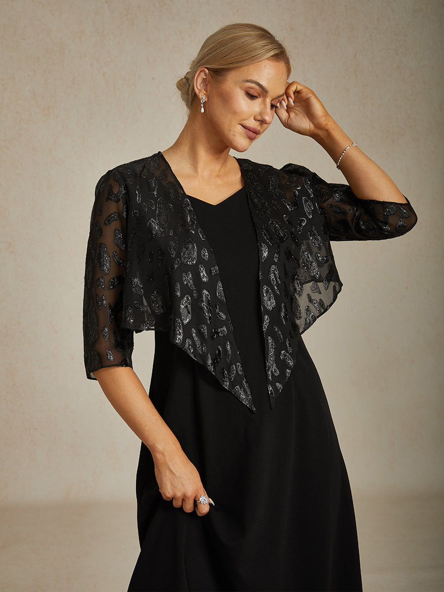 Chic Leopard Chiffon Shrug with Metallic Threads