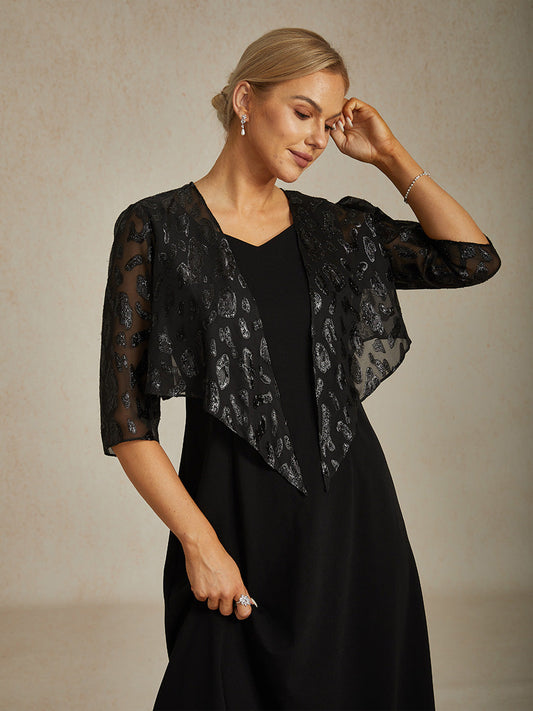 Chic Leopard Chiffon Shrug with Metallic Threads