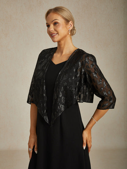 Chic Leopard Chiffon Shrug with Metallic Threads