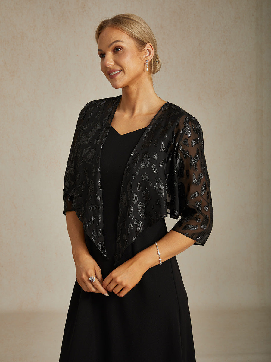 Chic Leopard Chiffon Shrug with Metallic Threads
