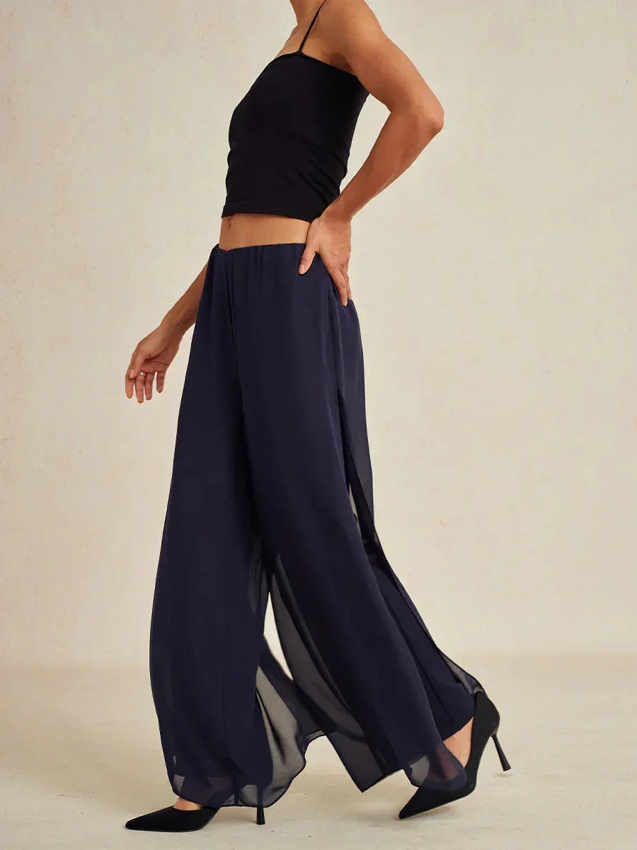 Straight Leg Pant With Chiffon Split Leg Overlay