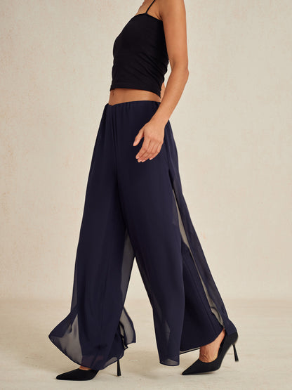 Straight Leg Pant With Chiffon Split Leg Overlay