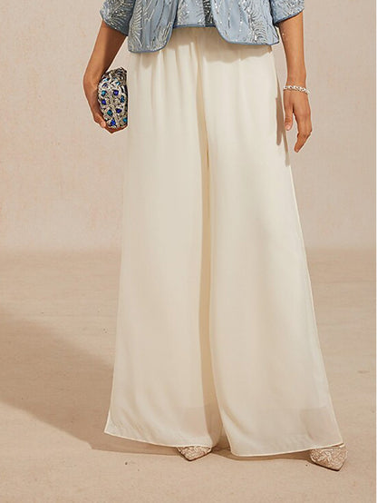 Chiffon Asymmetrical Layered Blouse And Pant Suits