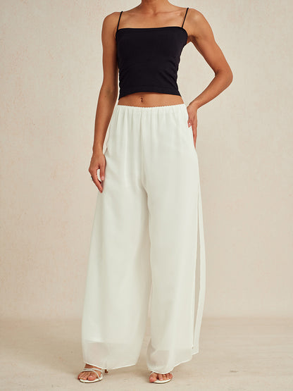 Straight Leg Pant With Chiffon Split Leg Overlay