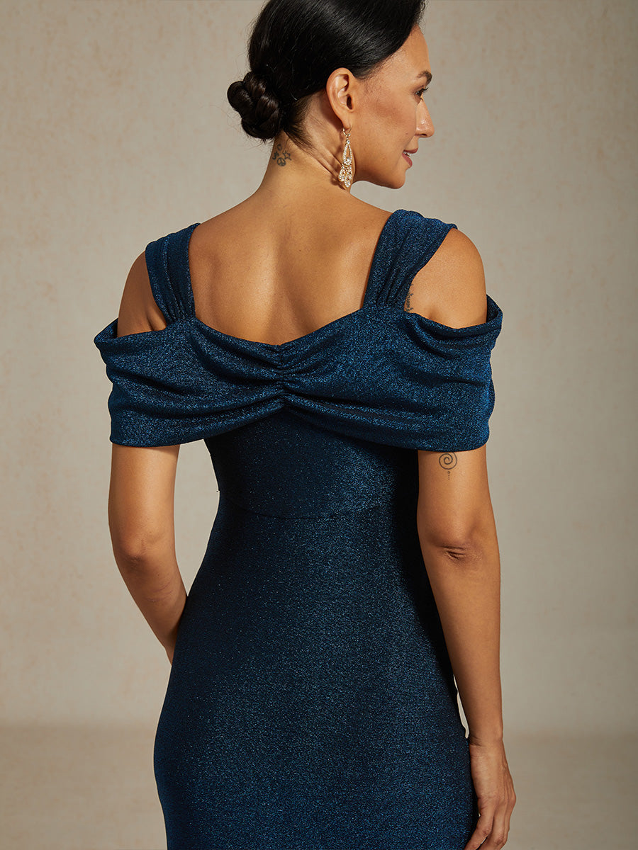 Cold Shoulder Glitter Metallic Knit Dress