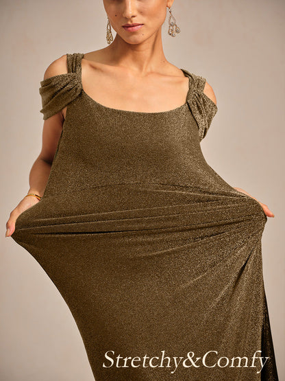 Cold Shoulder Glitter Metallic Knit Dress