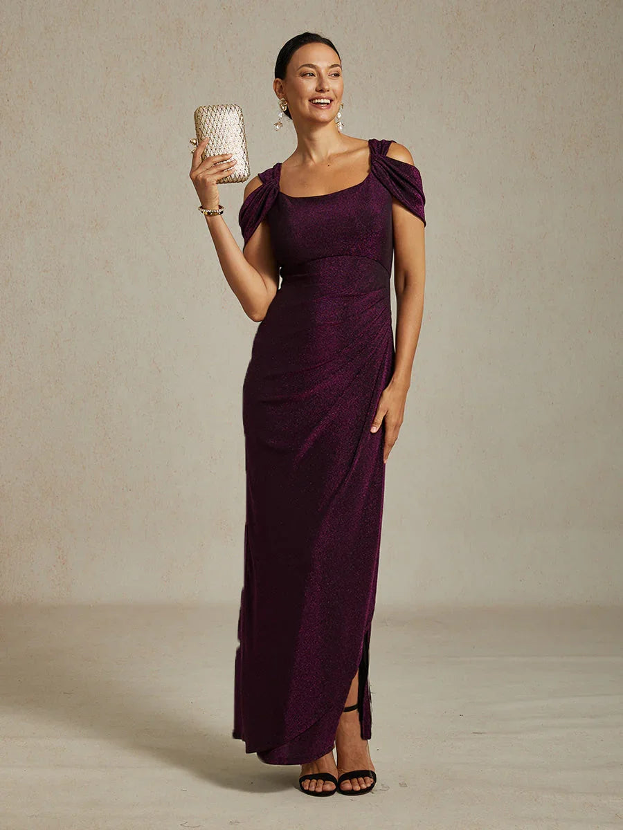 Vestido de malla con brillo y hombros descubiertos