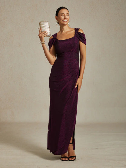 Vestido de malla con brillo y hombros descubiertos