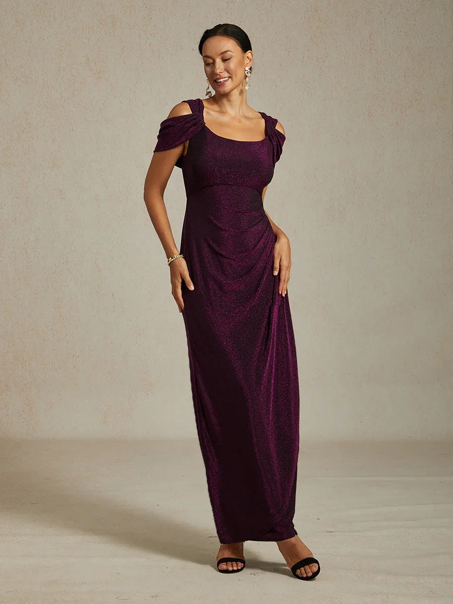 Vestido de malla con brillo y hombros descubiertos