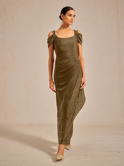 Cold Shoulder Glitter Metallic Knit Dress