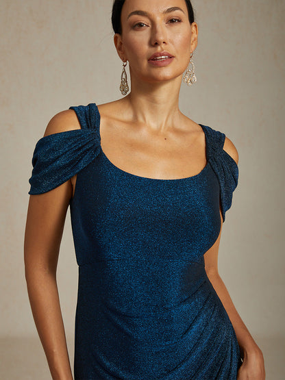 Cold Shoulder Glitter Metallic Knit Dress