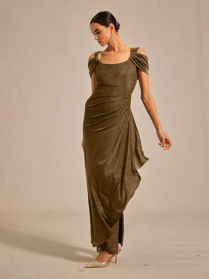 Cold Shoulder Glitter Metallic Knit Dress