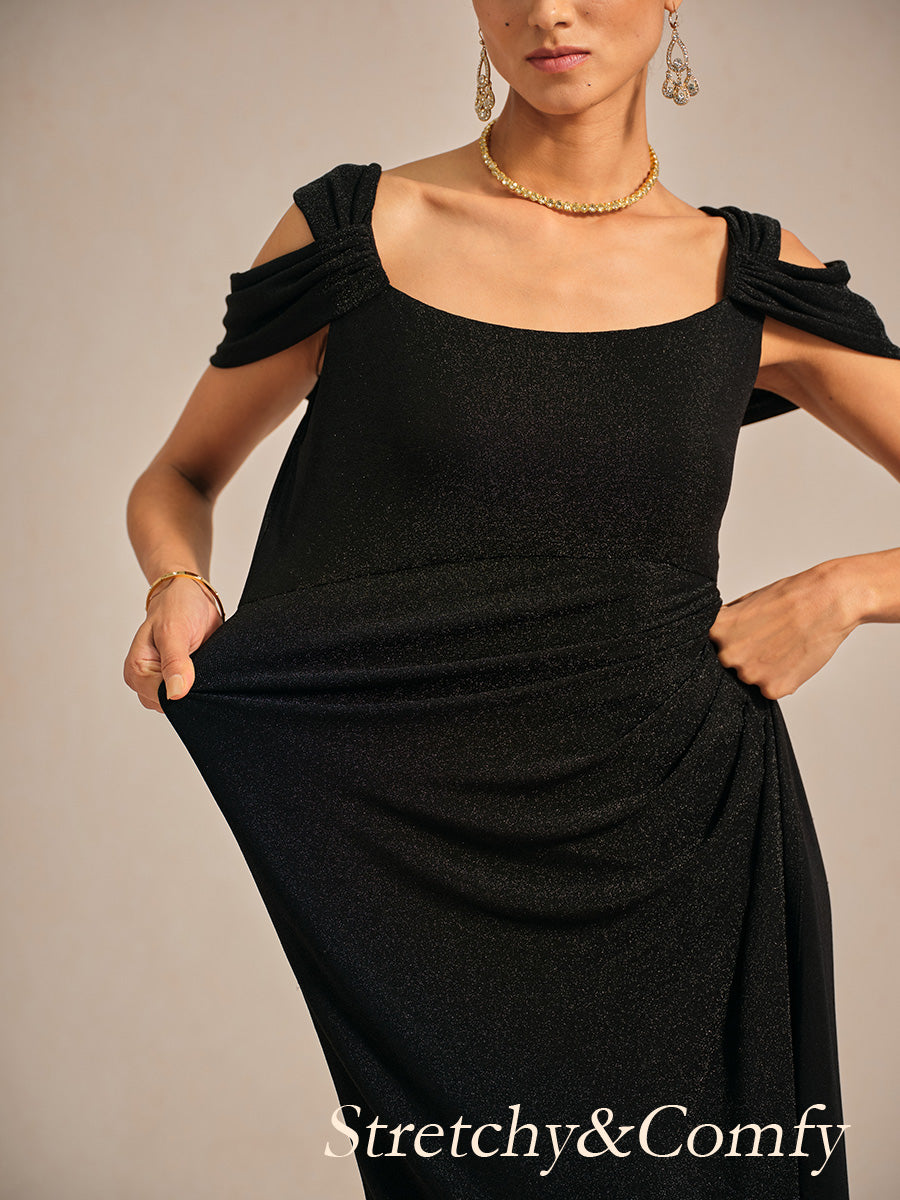 Cold Shoulder Glitter Metallic Knit Dress