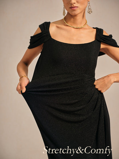 Cold Shoulder Glitter Metallic Knit Dress