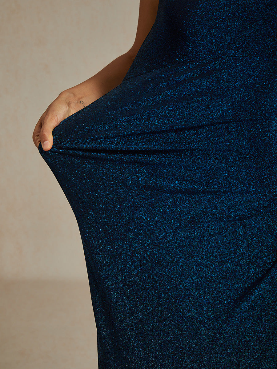 Cold Shoulder Glitter Metallic Knit Dress
